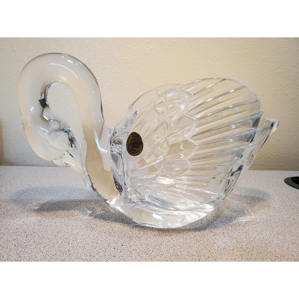 Cristal d Arques France Lead Crystal Swan Figurine Clear Glass Bird Decor vtg
